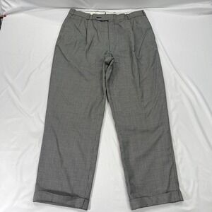Aquascutum Wool Dress Pants Trousers Mens 34x29‎ Tapered White Black Houndstooth